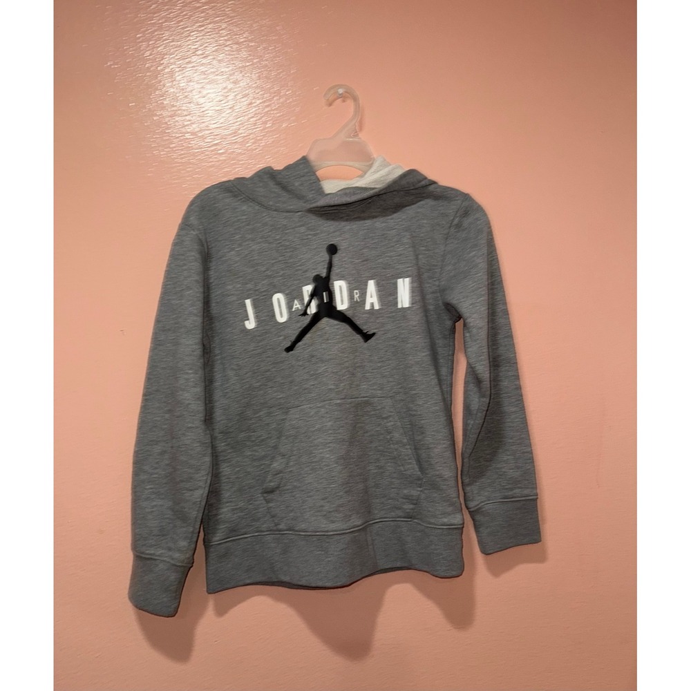 Jordan Gray Pullover Hoodie Sweatshirt Jumpman Logo Youth Size M 10-12